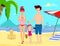 Happy Family at Beach Party Day Time Banner, Flyer