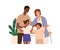Happy family with biracial parents and kids. Stepmother and stepfather with son and daughter. Couple of wife and husband