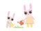 Happy Family of Bunnies, Mother Rabbit and Her Baby Watering Plants with Watering Can, Cute Cartoon Hares Characters