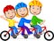 Happy family cartoon riding triple bicycle