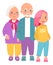 Happy family. Cartoon teenager together with grandparents. Standing senior parents and girl. Relatives group portrait