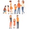 Happy Family with Children Set, Smiling Mothers, Fathers and Their Kids Spending Good Time Together Cartoon Vector