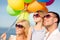 Happy family with colorful balloons outdoors