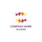 Happy family community, with colorful mirrored bridge symbol logo.