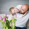 Happy family concept, father and daughter portrait