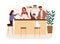 Happy family cooking dinner together in modern kitchen vector flat illustration. Parents and kids preparing lunch
