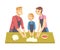 Happy Family Cooking Dumplings in the Kitchen, Parents Spending Time with their Son and Cooking Together Cartoon Style