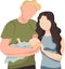 Happy family couple holding newborn baby. Wife and husband are holding their babe. Vector flat illustration