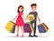 Happy family couple with shopping. Man and woman with bags. Big