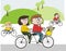 Happy family cycling cartoon