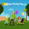 Happy family day - cartoon parents and children walking in a park