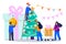 Happy family decorates a Christmas tree vector illustration of a flat design