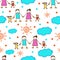 Happy family doodle seamless pattern