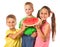 Happy family eating watermelon