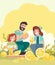 Happy family enjoys the outdoors while sipping refreshing lemonade and sharing moments of joy. Concept of active