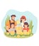 Happy family enjoys the outdoors while sipping refreshing lemonade and sharing moments of joy. Concept of active