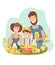 Happy family enjoys the outdoors while sipping refreshing lemonade and sharing moments of joy. This illustration