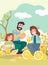 Happy family enjoys the outdoors while sipping refreshing lemonade and sharing moments of joy. This illustration