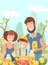 Happy family enjoys the outdoors while sipping refreshing lemonade and sharing moments of joy. This illustration