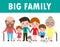 Happy family. Father, mother, grandfather,grandmother, children and pet, big family on Background Vector illustration.