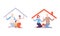 Happy Family with Father, Mother and Little Kids Under Home Roof Protection Vector Set