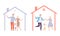 Happy Family with Father, Mother and Little Kids Under Home Roof Protection Vector Set