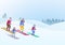 Happy Family Father Mother Son Daughter ski on Snowdrifts Winter snow background vector illustration