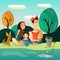 Happy family fishing vector illustration