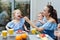 Happy family, fresh fruit breakfast