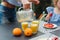 Happy family, fresh fruit breakfast