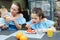 Happy family, fresh fruit breakfast