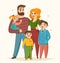 Happy family, full-length portrait of parents with their children, vector illustration