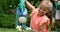 Happy family gardening together