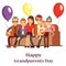 Happy family with grand mother and grandfather. Grandparents Day poster with cartoon character people