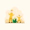 Happy family, Happy Muslim, Father and son hands up modern flat illustration design