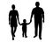 Happy Family Hold Hands Walking Together with Child Outdoor.