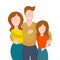 Happy family hugging isolated on white background. Vector illustration in flat cartoon style. Husband, wife and daughter stand