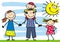 Happy family and humorous sun, vector illustration