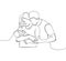 Happy family, husband, wife and child one line art. Continuous line drawing of newborn, motherhood, family, love, mutual