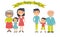 Happy family illustration. Father, mother, grandparents, son and daughter portrait with banner.