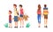 Happy Family with Kid Travelling on Vacation Enjoying Mountaineering and Hiking with Backpack Vector Set