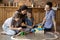 Happy family with kids playing at home together