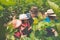 Happy family learning in mulberry organic farm in Thailand