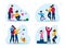 Happy Family Life Situations Flat Vector Set