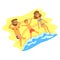 Happy family lying on the beach and sunbathing on summer vacation vector Illustration