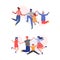 Happy Family Member Jumping with Joy Together and Holding Hands Vector Set