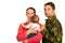 Happy family with military father