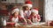 Happy family mother and children bake cookies for Christmas