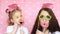 Happy Family - Mother and daughter dress glasses and lips and different decorations to celebrate the birthday. The