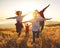 Happy family: mother, father, children son and daughter on sunset